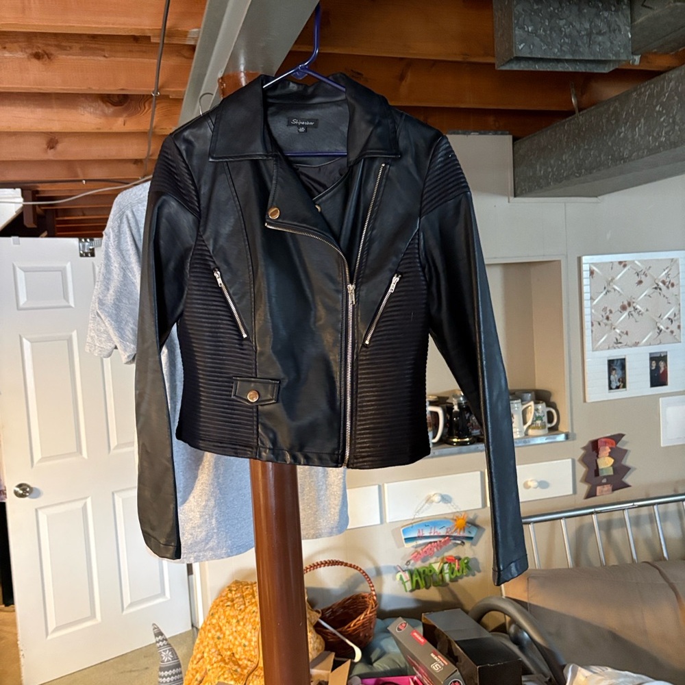 Black Faux Leather Biker Jacket
Polyurethane Blend